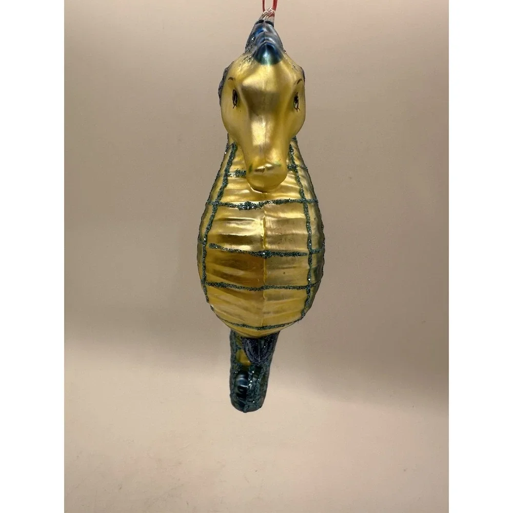 Blue Seahorse Glass Christmas Ornament 5.5